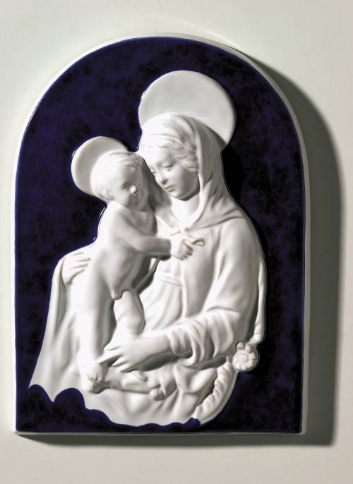 Madonna col Bambino (fondo ad arco). Dimensioni: 33,7 x 24,8 x 4,8 cm.