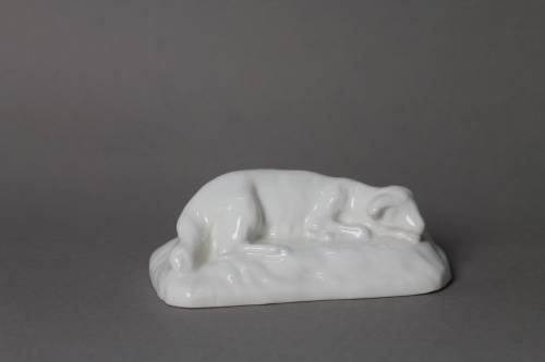 Sleeping sheep. Large, white glazed figure.