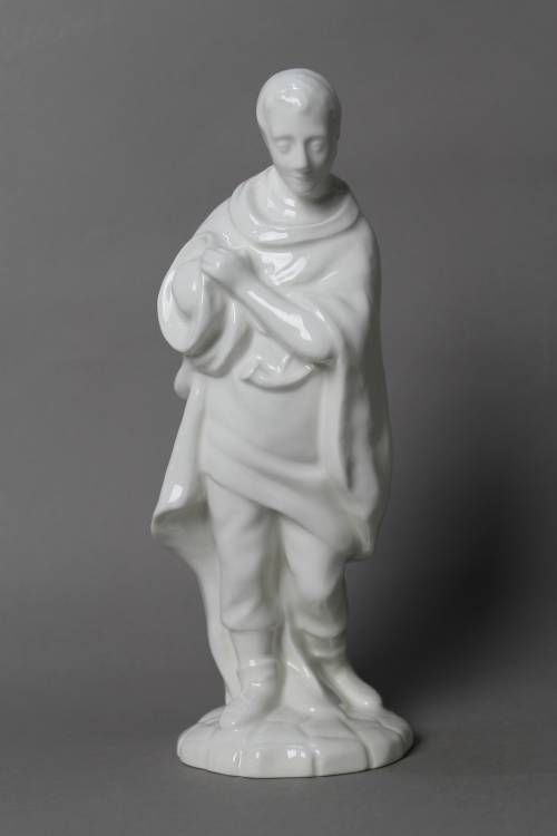 Pastore in piedi. Statua smaltata bianca, dimensione grande. 